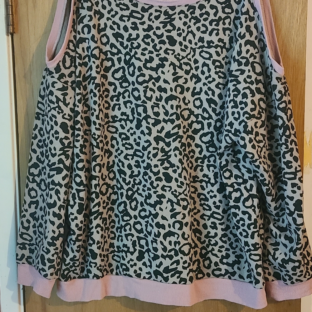 Leopard Cold Shoulder w/Contrast Ribbing